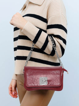 ESBEDA - Maroon Color Crinkle-Textured Sling Bag for Women