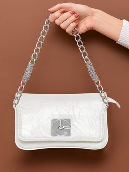 ESBEDA - White Color Crinkle-Textured Sling Bag for Women