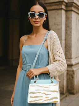 ESBEDA - Light Blue Color Artistic Top-Handle Sling Bag for Women