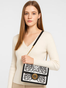 ESBEDA - Black Color Monochrome Embroidered Sling Bag for Women