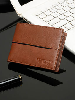 Teakwood - Men’S Classic Bi-Fold Design Dark Tan Leather Wallet