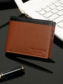 Teakwood - Men’S Two-Fold Tan with Black Contrast Strap Leather Wallet