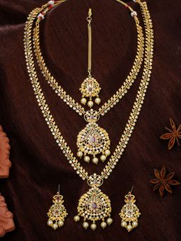 Estele - Gold Plated CZ Enchanting Bridal Necklace Set with Pearl for Women