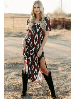 PARTIQ - Women Red Printed Midi Dress