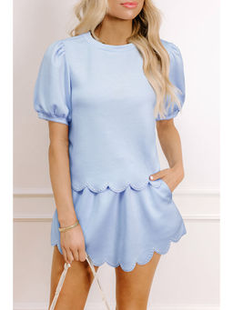 PARTIQ - Women Blue Solid Top with Shorts (Set of 2)