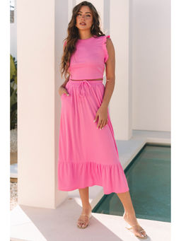 PARTIQ - Women Pink Solid Bonbon Top with Skirt (Set of 2)