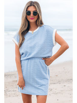 PARTIQ - Women Blue Self Design Top with Skirt (Set of 2)