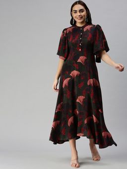 SHOWOFF - Women Green Abstract Mandarin Neck Dress