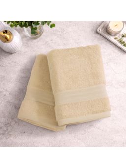 SPACES - Beige 100% Organic Cotton 640 GSM Dobby Plain Hand Towels (Pack of 2)