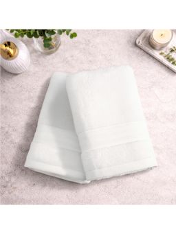 SPACES - White 100% Organic Cotton 640 GSM Dobby Plain Hand Towels (Pack of 2)
