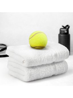 Welspun - White Athledry 100% Cotton 380 GSM Dobby Plain Sports Hand Towels (Pack of 2)