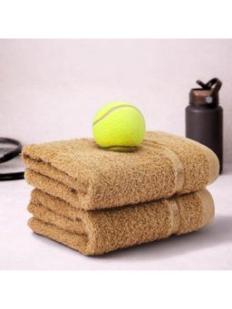 Welspun - Brown Athledry 100% Cotton 380 GSM Dobby Plain Sports Hand Towels (Pack of 2)