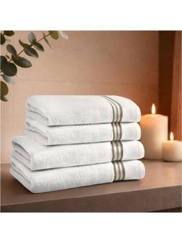SPACES - White Swift Flow 100% Cotton 500 GSM Dobby Plain Premium Bath Towels (Pack of 4)