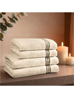 SPACES - Beige Swift Flow 100% Cotton 500 GSM Dobby Plain Premium Bath Towels (Pack of 4)