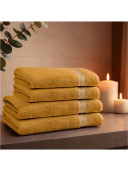 SPACES - Mustard Swift Flow 100% Cotton 500 GSM Dobby Plain Premium Bath Towels (Pack of 4)