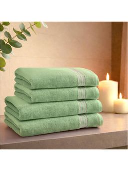 SPACES - Green Swift Flow 100% Cotton 500 GSM Dobby Plain Premium Bath Towels (Pack of 4)
