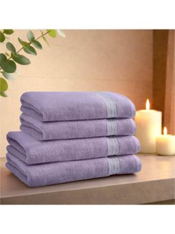 SPACES - Lavender Swift Flow 100% Cotton 500 GSM Dobby Plain Premium Bath Towels (Pack of 4)
