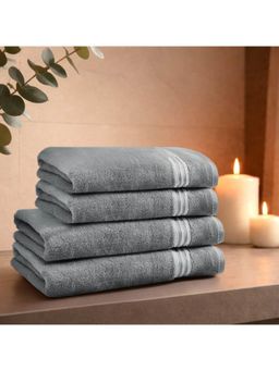 SPACES - Grey Swift Flow 100% Cotton 500 GSM Dobby Plain Premium Bath Towels (Pack of 4)