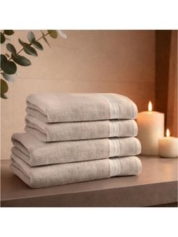 SPACES - Beige Swift Flow 100% Cotton 500 GSM Dobby Plain Premium Bath Towels (Pack of 4)