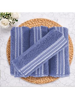 SPACES - Blue Swift Flow 100% Cotton 500 GSM Dobby Plain Premium Face Towels (Pack of 4)