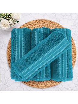 SPACES - Teal Swift Flow 100% Cotton 500 GSM Dobby Plain Premium Face Towels (Pack of 4)