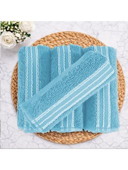 SPACES - Blue Swift Flow 100% Cotton 500 GSM Dobby Plain Premium Face Towels (Pack of 4)