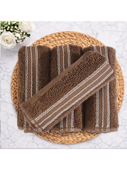 SPACES - Brown Swift Flow 100% Cotton 500 GSM Dobby Plain Premium Face Towels (Pack of 4)