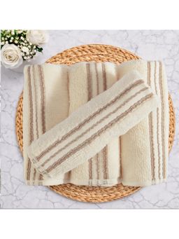 SPACES - Cream Swift Flow 100% Cotton 500 GSM Dobby Plain Premium Face Towels (Pack of 4)