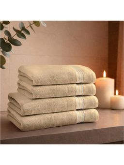 SPACES - Beige Swift Flow 100% Cotton 500 GSM Dobby Plain Premium Large Bath Towels (Pack of 4)