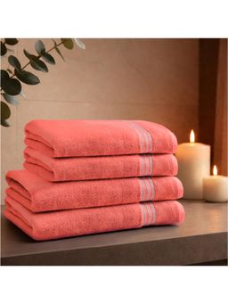 SPACES - Coral Swift Flow 100% Cotton 500 GSM Dobby Plain Premium Large Bath Towels (Pack of 4)