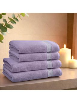 SPACES - Lavender Swift Flow 100% Cotton 500 GSM Dobby Plain Premium Large Bath Towels (Pack of 4)