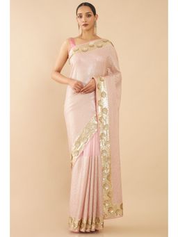 Soch - Women Pink Embellished & Sequined Saree with Unstitched Blouse