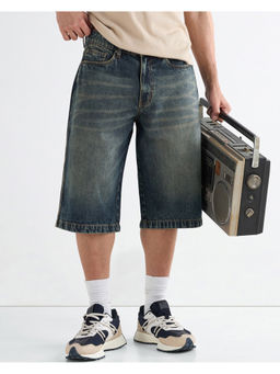 Bewakoof - Men's Dark Blue Washed Baggy Fit Shorts