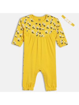 MINI KLUB - Yellow Printed Regular Romper with Hairband
