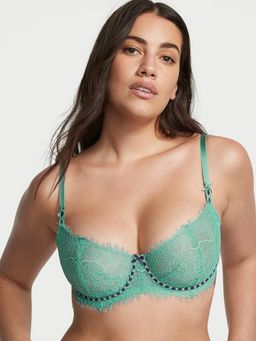 Victoria's Secret - Dream Angels Wicked Unlined Ribbon Slot Lace Balconette Bra Green