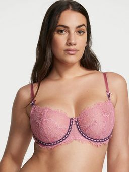 Victoria's Secret - Dream Angels Wicked Unlined Ribbon Slot Lace Balconette Bra Pink
