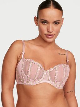 Victoria's Secret - Dream Angels Wicked Caged Rosebud Embroidery Unlined Balconette Bra Pink