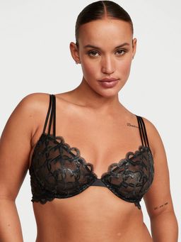Victoria's Secret - Very Sexy Shimmer Heart Embroidery Low-Cut Demi Bra Black