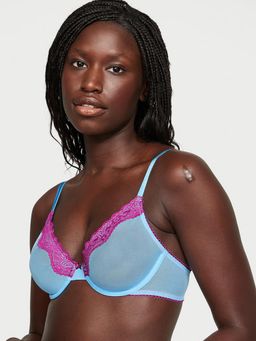 Victoria's Secret - Fun and Flirty Lace-Trim Unlined Demi Bra Blue