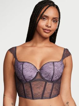 Victoria's Secret - Dream Angels Lace Cap-Sleeve Corset Bra Top Grey