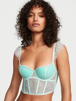 Victoria's Secret - Dream Angels Lace Cap-Sleeve Corset Bra Top Blue