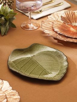 Pure Home + Living - Dark Green Leaf Shaped Decorative Platter - Small