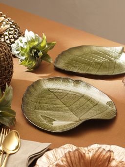 Pure Home + Living - Dark Green Leaf Shaped Decorative Platter - Large