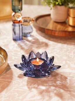 Pure Home + Living - Blue Crystal Lotus Shaped Crystal Candle Holder