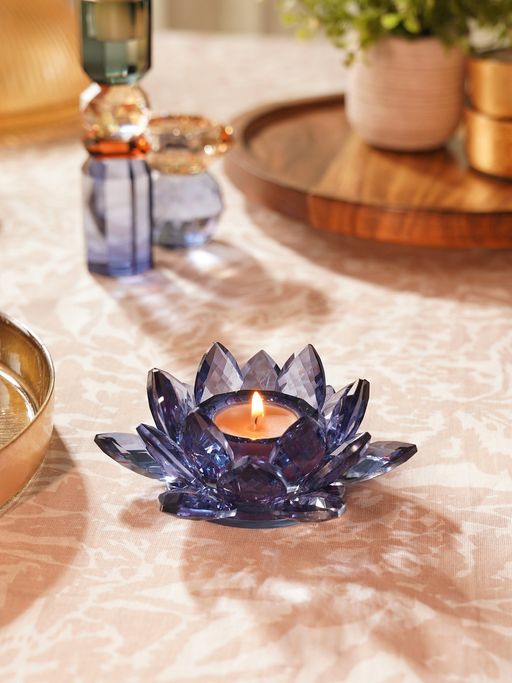 Pure Home + Living Blue Crystal Lotus Shaped Crystal Candle Holder
