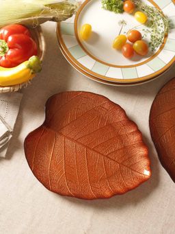 Pure Home + Living - Dark Rust Leaf Shaped Decorative Platter - Small