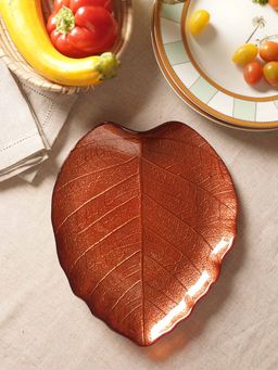 Pure Home + Living - Dark Rust Leaf Shaped Decorative Platter - Large