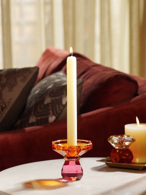 Pure Home + Living Amber & Pink Glass Crystal Candle Holder