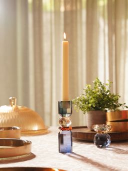 Pure Home + Living - Blue Amber Cylindrical Glass Crystal Candle Holder