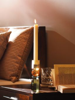 Pure Home + Living - Green Orange Amber Cylindrical Glass Crystal Candle Holder